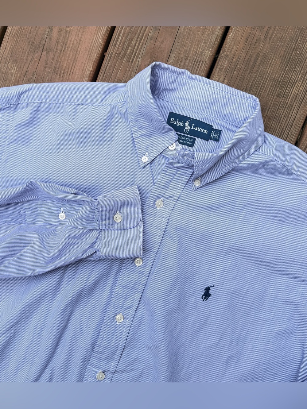 Ralph Lauren Yarmouth Mens 16.5 34/35 Blue White Striped Cotton Dress Shirt